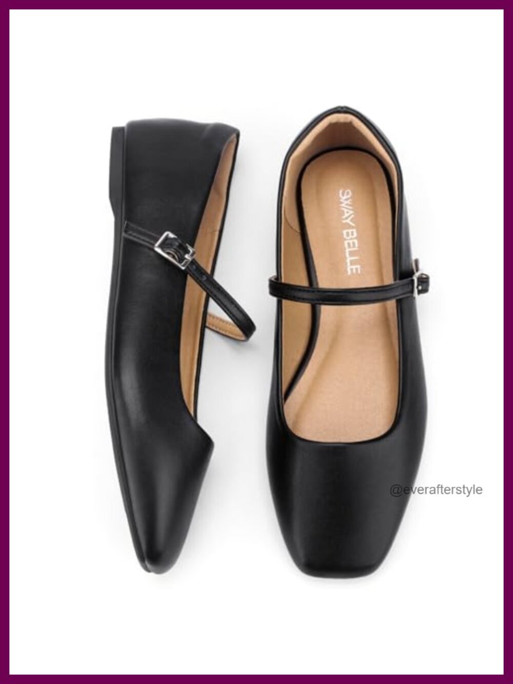 Mary Jane Flats Square Closed Toe Adjustable Buckle Ballet Faux Leather